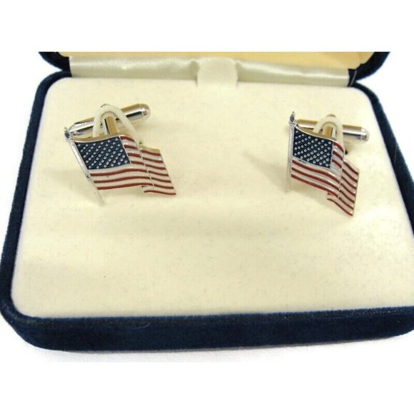 American Flag Cufflinks Shirt Formal Wedding Accessories Tux Vintage IOB - Picture 14 of 16